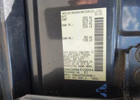 2010 Nissan Altima 2.5 S z USA, uszkodzony, nr VIN 1N4AL2AP0AN459994